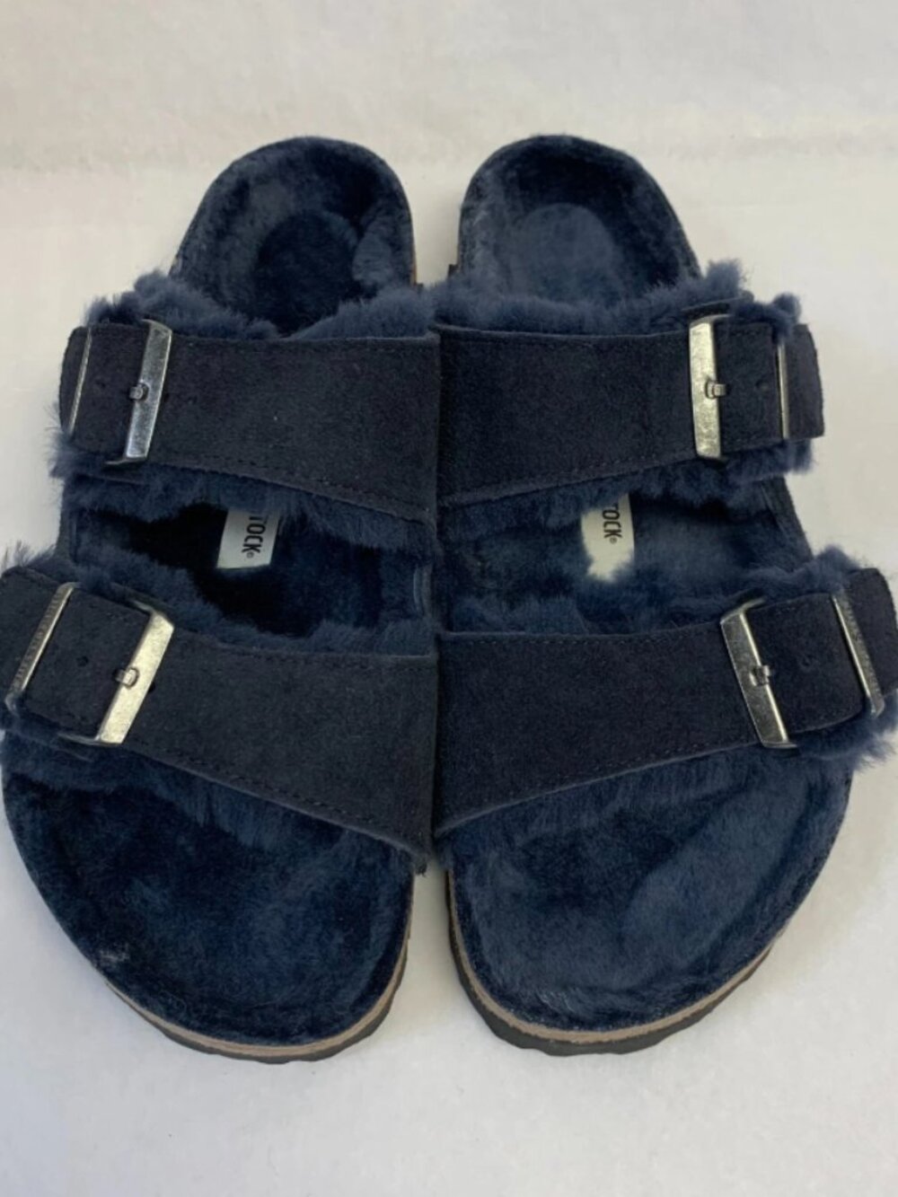 Birkenstock Arizona Shearling Midnight Suede Leather Regular Width Sandals